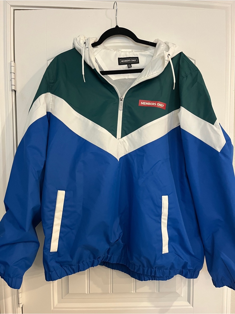 Members Only Teal and White Windbreaker Jacket